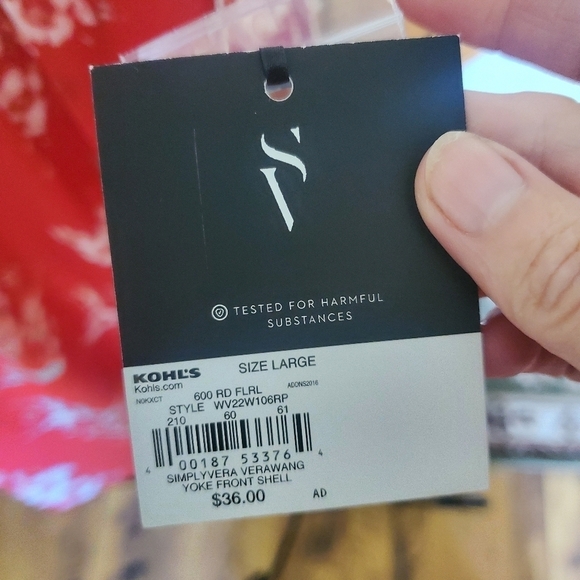 Simply Vera Vera Wang Yoke Front Shell Sleeveless Red & White Floral Sz L Tunic - Picture 5 of 11